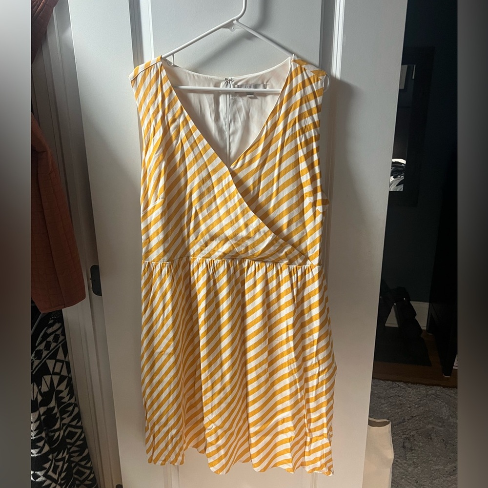 LOFT Yellow and White Striped Midi Dress